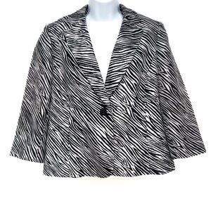 Vintage 90s Metallic Silver Black Zebra Print Blazer Suit Jacket Le Suit Size 12